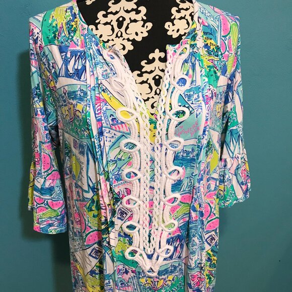 Lilly Pulitzer Wish You Were Here Crochet Print Woman's Dress Size Medium M 2020 - Picture 3 of 13